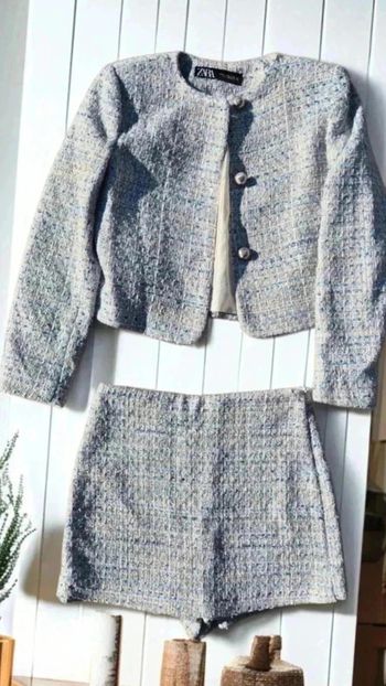 Ensemble Jupe short +veste zara blanc bleu 🌹XS🌹