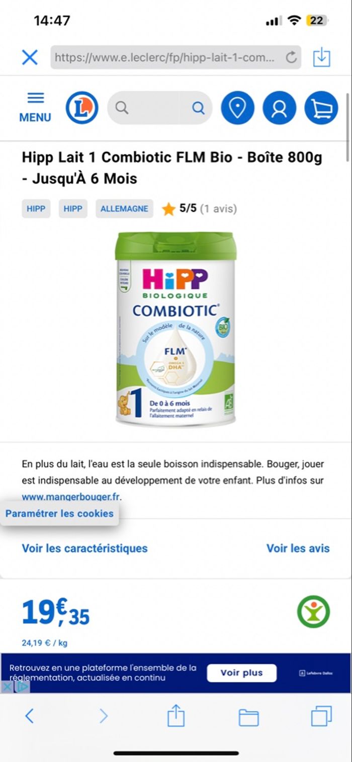 Lot de 5 boites de lait Hipp bio 1er âge - photo numéro 2