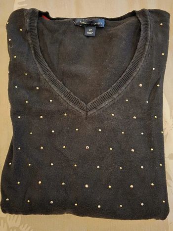 🌟 Pull noir a point doré col V motif Tommy hilfiger femme - Taille  S 🌟