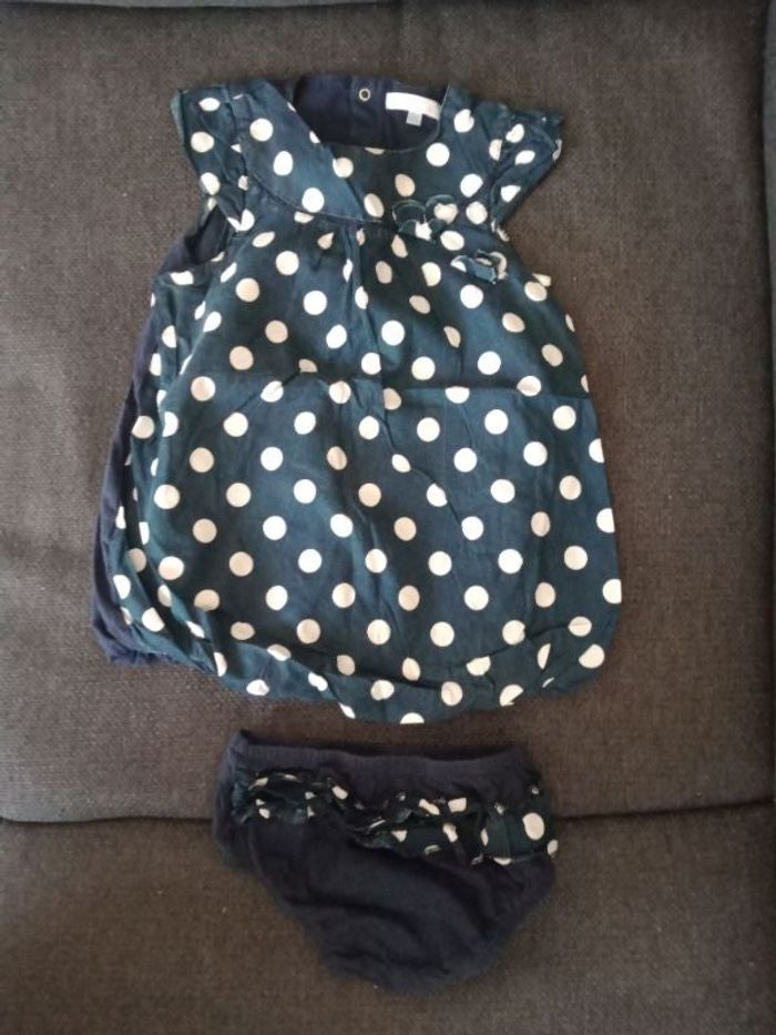 Robe bleu à pois + bloomer assorti