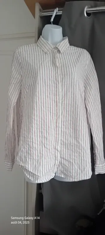 Chemise longue manches longues avec rayures bleu blanc rouge blanche femme 44 phildar