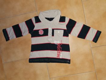 Polo rayures beige/noir et rouge 12mois