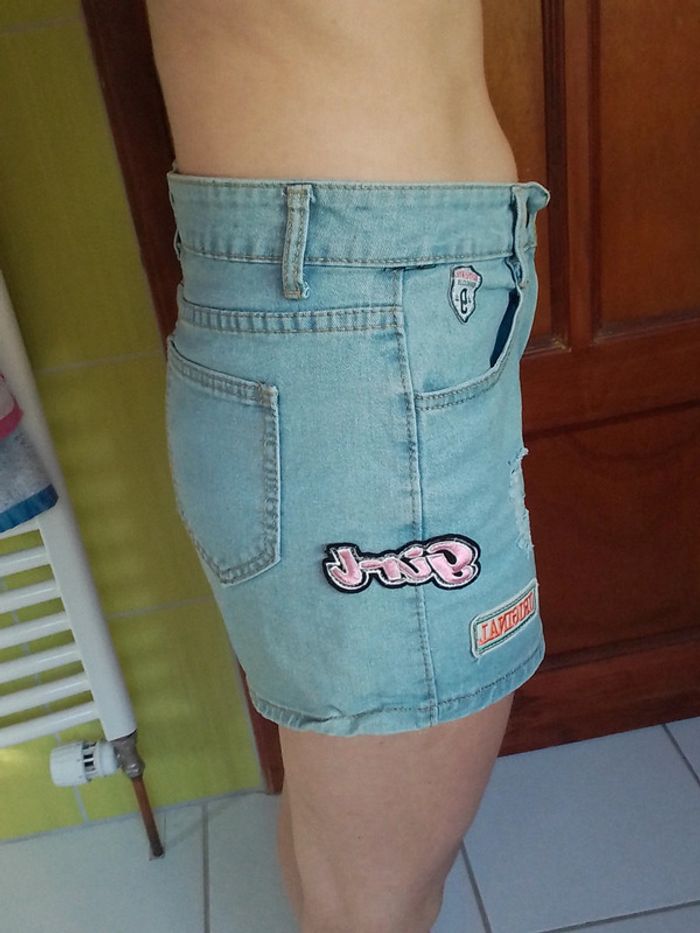 Short en jeans femme Bleu ciel - photo numéro 5