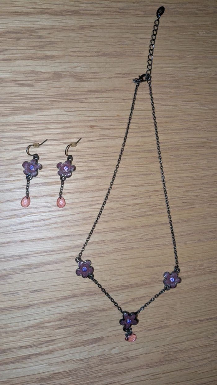 Parure collier + boucles d'oreilles rose violet - photo numéro 5
