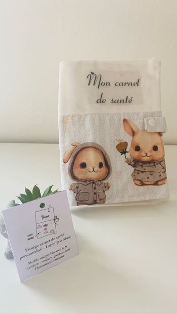 Protège carnet de santé personnalisable bébé enfant prénom lapins duo