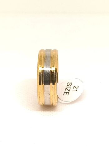 Bague anneau acier doré et argenté type alliance