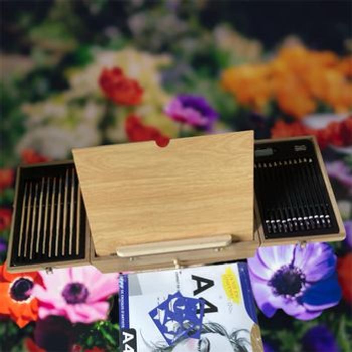 Kit d'art 85 pièces avec chevalet en bois intégré