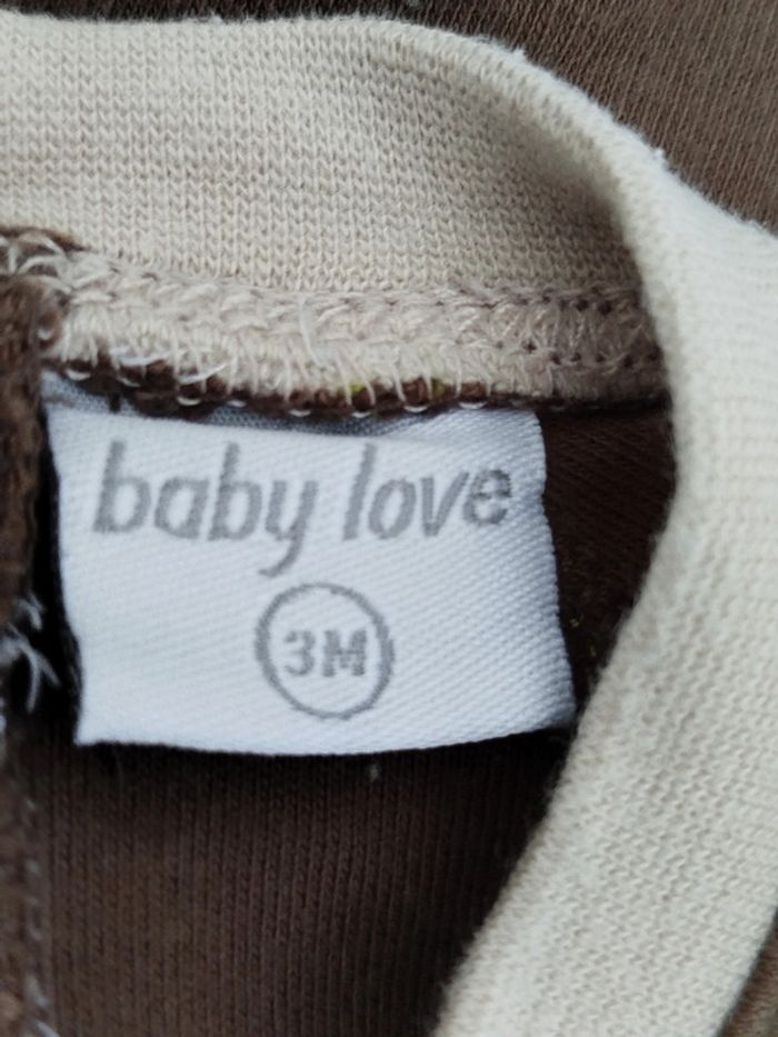 Tee-shirt manches longues marron et vert Babylove taille 3 mois - photo numéro 3
