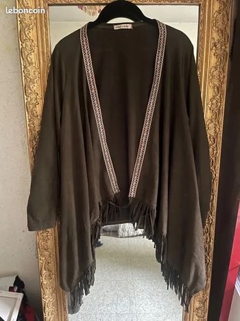 Kimono bohème à franges en suédine