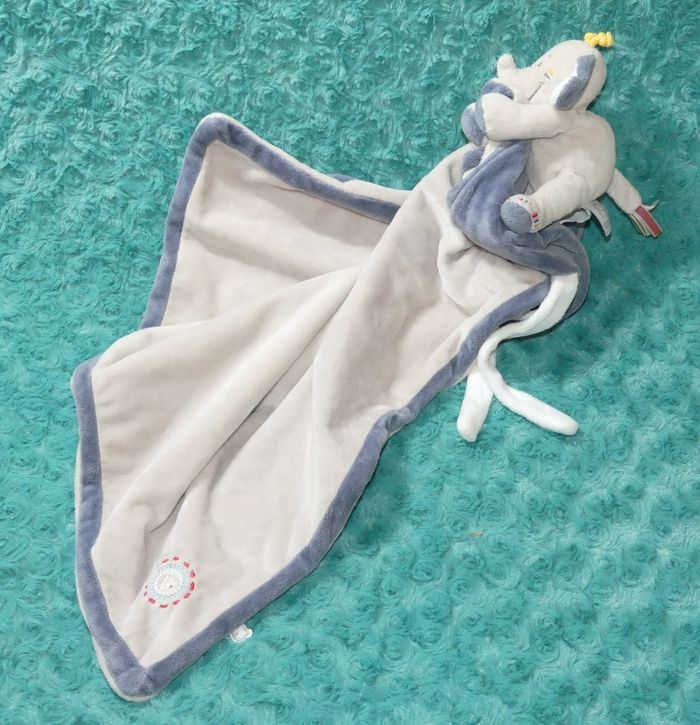 Doudou couverture éléphant Bao bleu beige Noukie's 🐘tbe - photo numéro 6