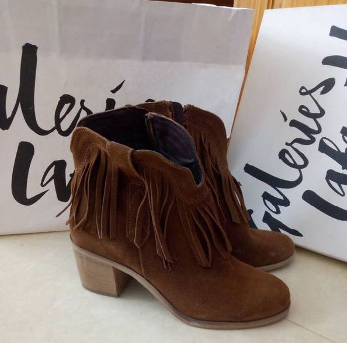Boots franges camel en cuir neuf 37 - photo numéro 2