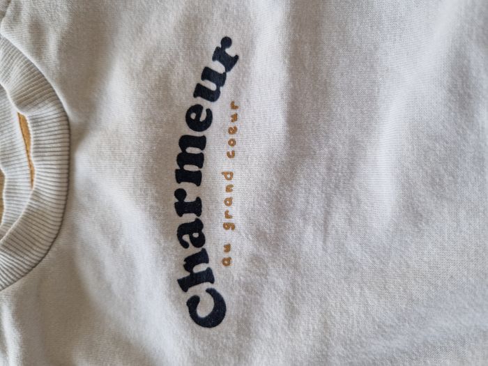 ENSEMBLE 2 Pièces Mixte 'Charmeur' Sweat Blanc & Pantalon Moutarde Kiabi - 6 mois - photo numéro 2