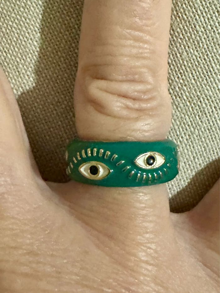Bague résine verte œil arabesque acier inoxydable or taille 50 mile Mila - photo numéro 2