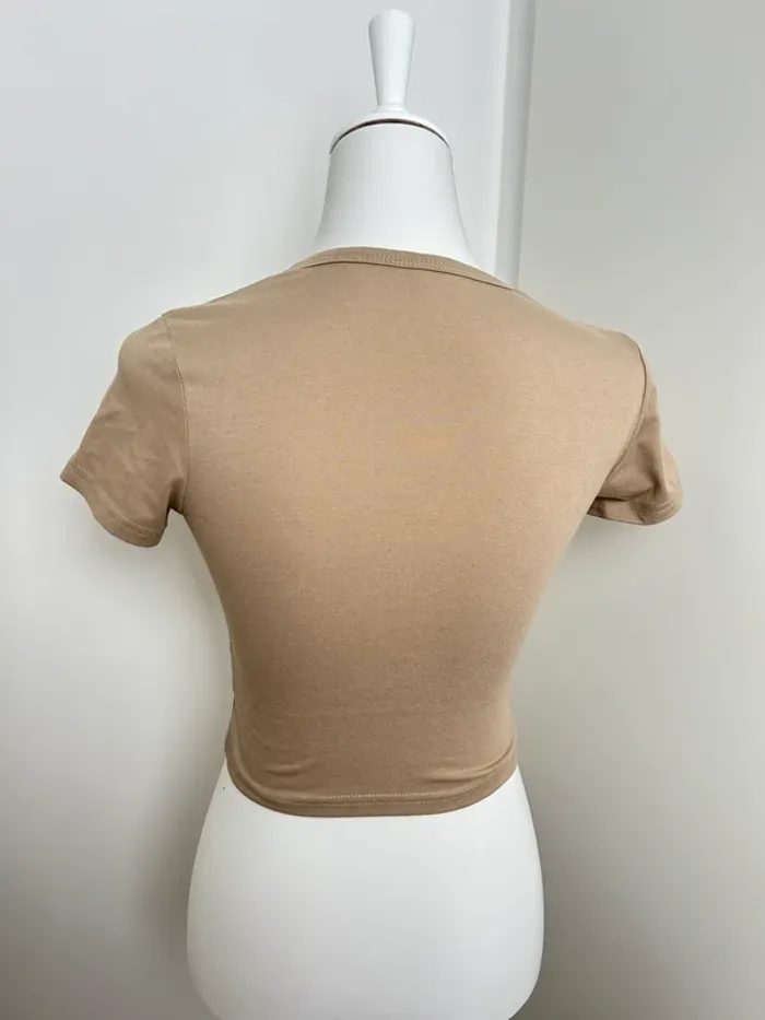 T-shirt beige court imprimé champignons colorés taille S - photo numéro 3