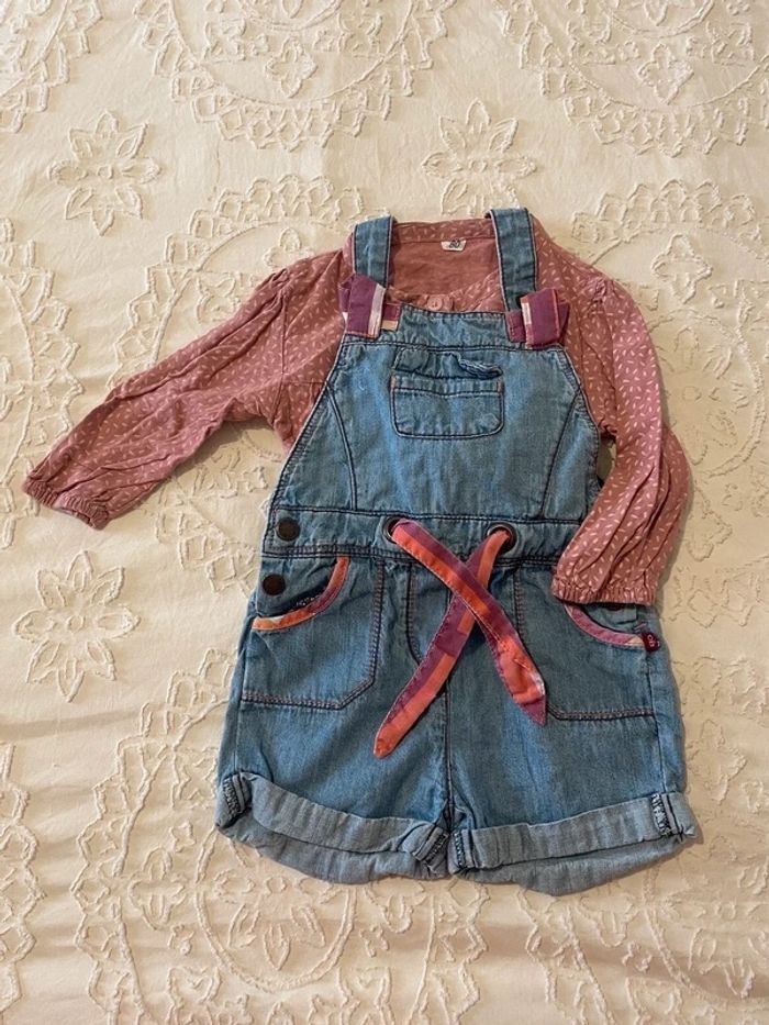 Ensemble salopette chemise 12/18 mois