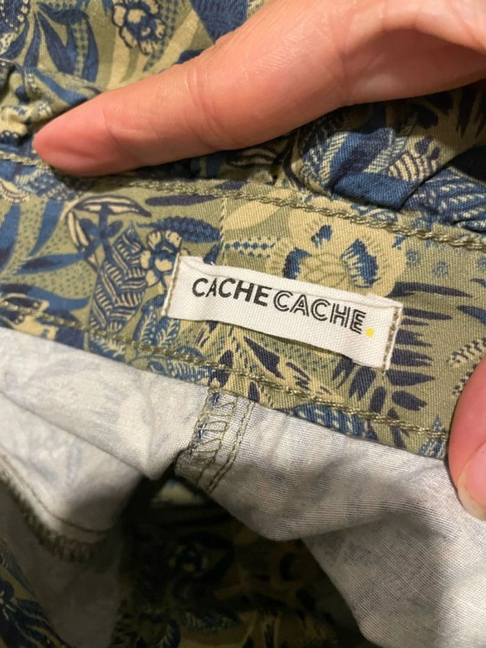 Jupe courte coupe tulipe kaki à motifs fleurs vert foncé Cache Cache taille 38 - photo numéro 5