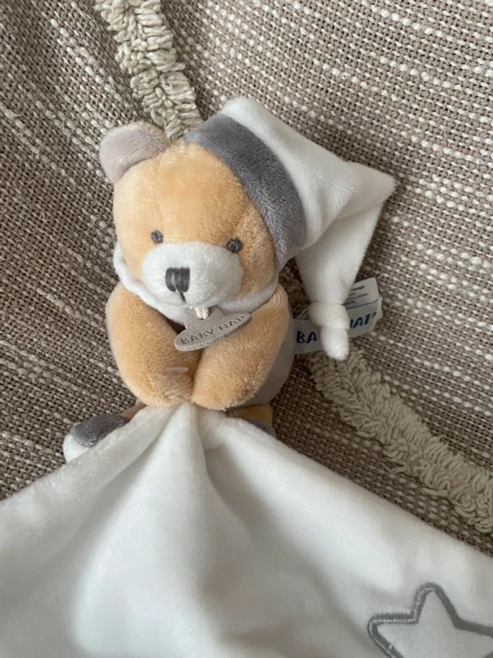 Peluche doudou mouchoir phosphorescent 16cm babynat ours beige marron blanc parfait état - photo numéro 2