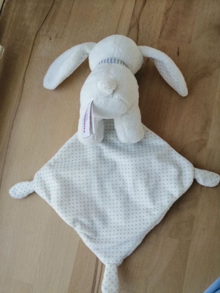 Pommette doudou lapin blanc mouchoir blanc gris mon petit coeur - photo numéro 3