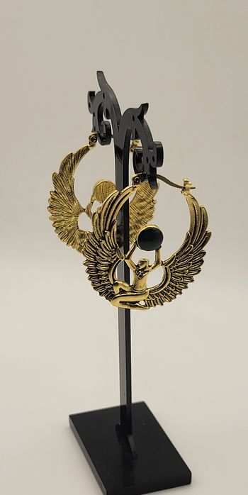 BOUCLES D'OREILLES STYLE CREOLES AILES DOREES ET NOIRES ! NEUF