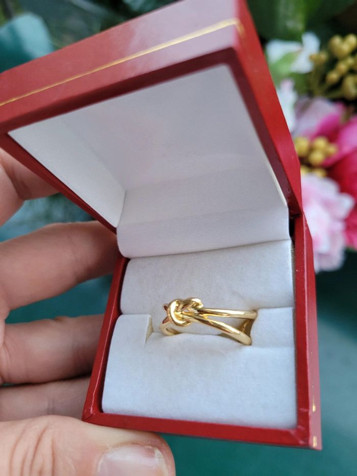 Bague nœud coupé acier gold - photo numéro 4