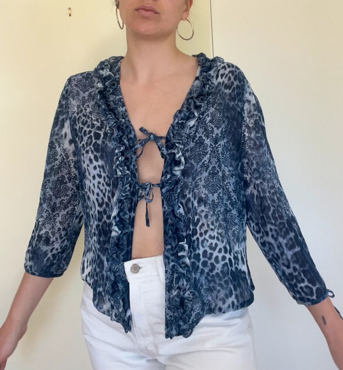 Chemise blouse fluide élégante vintage imprimé léopard/ornement - photo numéro 3