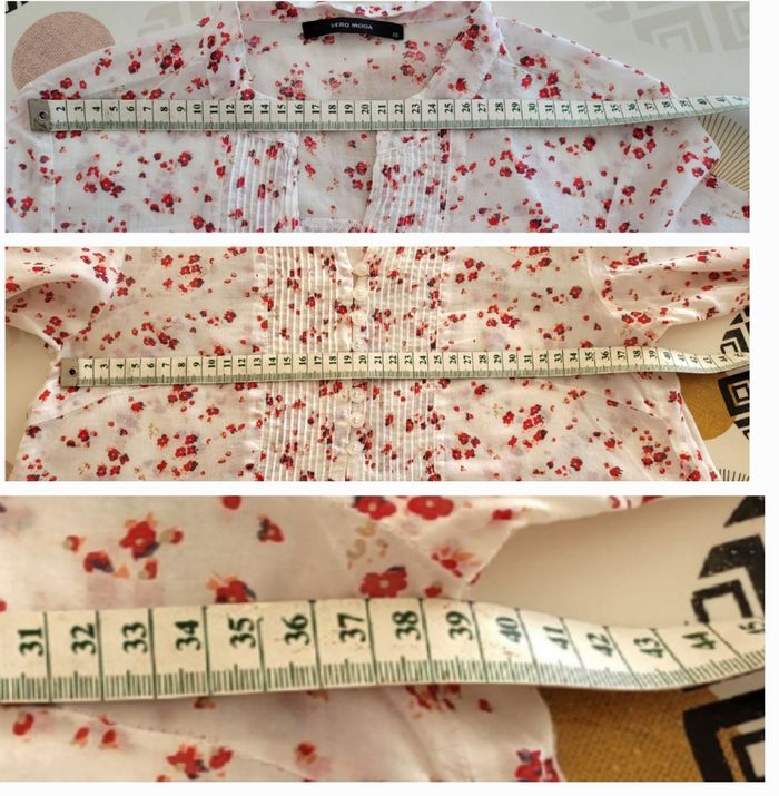 Vero Moda Blouse Manches 3/4 TXS - Blanc&Rouge- Col Tunisien-Légère & Fleurie - TBE - photo numéro 6