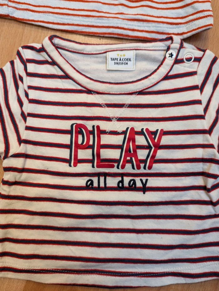 Lot de 3 tee-shirts à manches longues/pulls 3 mois - photo numéro 2