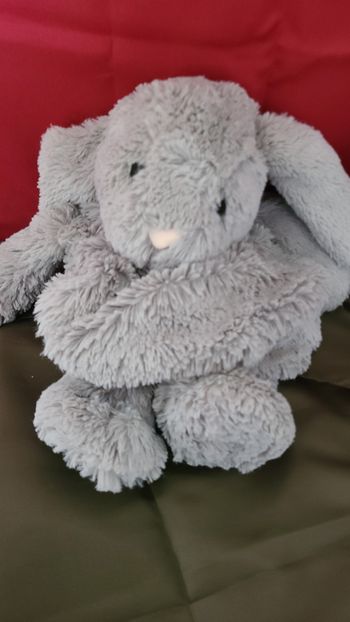 Peluche lapin ETAM range pyjama doudou bouillotte gris