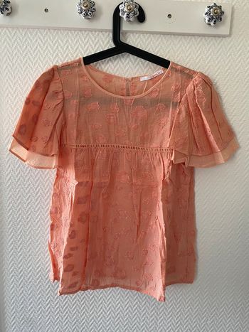 Blouse corail manches bouffantes Camaïeu S