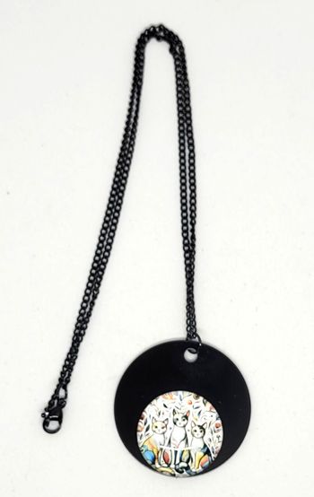 Bijoux création collier cabochon en verre chats