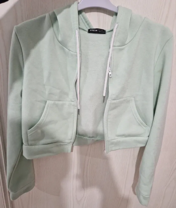 Gilet à capuche à poches zippé à cordon vert menthe taille M