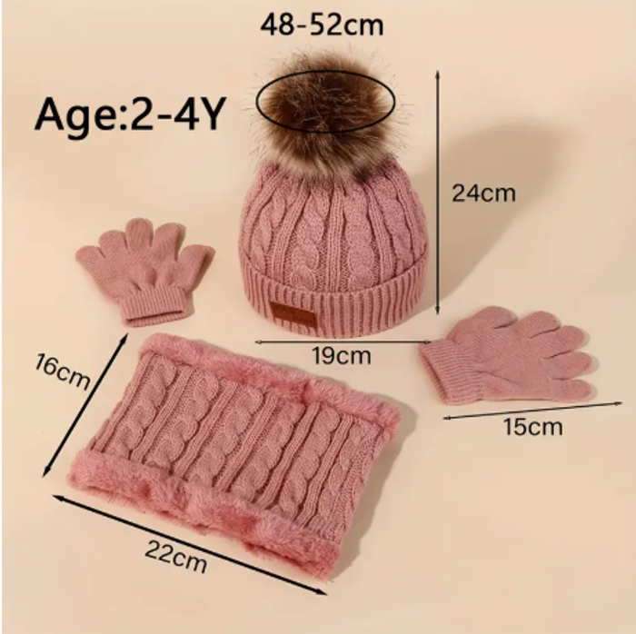 Ensemble tricoté trois pièces avec pompon et étiquette en cuir - photo numéro 2