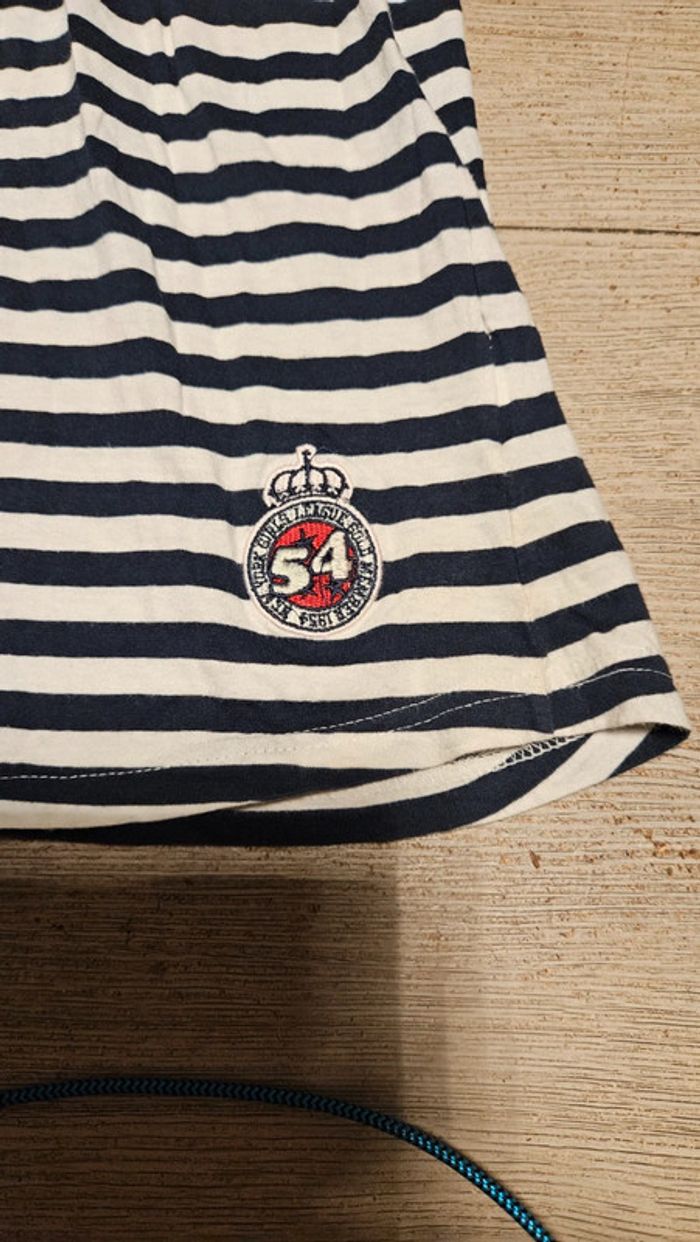 Robe courte d été à bretelles bleu foncé et blanc, New Basi, taille 6/7 ans, nickel - photo numéro 4