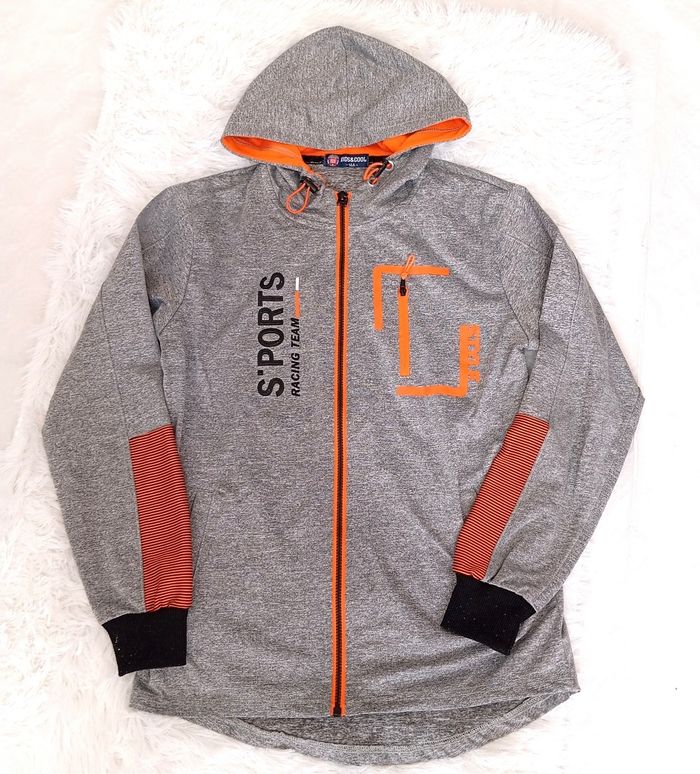 Sweat à capuche zippé gris pour enfant. Taille 14 ans