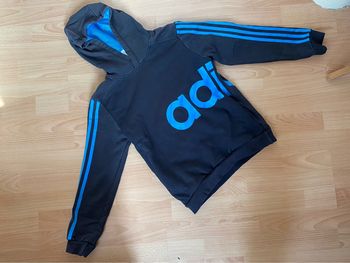 Beau sweat à capuche noir et bleu Adidas T. 11-12 ans/152 cm garçon