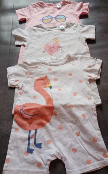 lot 3 barboteuse combishort fille tex baby 67 cm 6 mois 