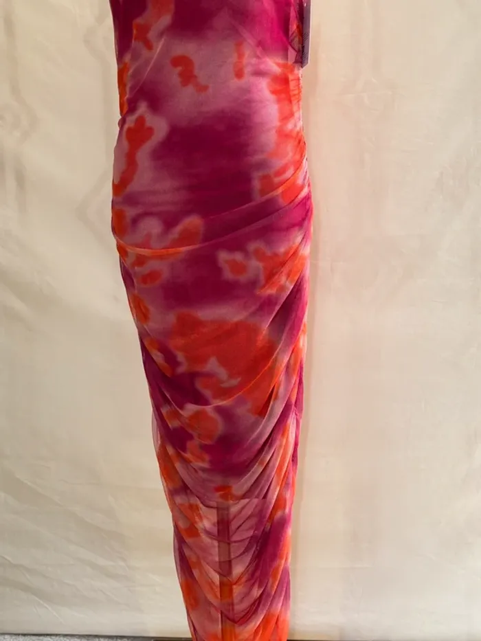 Robe bustier moulante tie and dye rose fuchsia orange – effet drapé - photo numéro 6