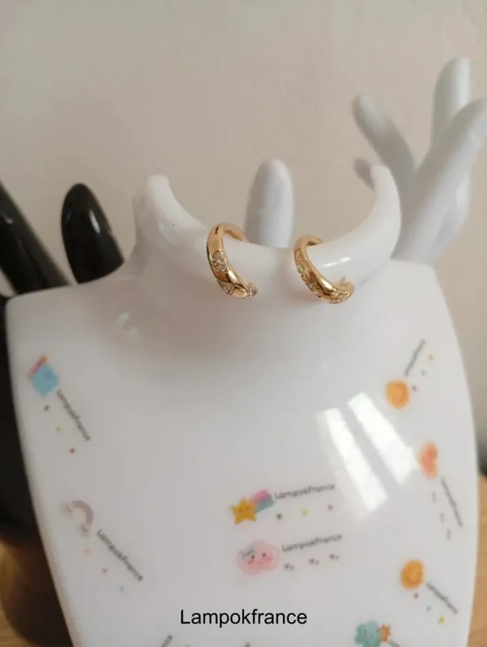 Solde 💝 Boucle d'oreille d'orée simple doré rondes avec des stras - photo numéro 2