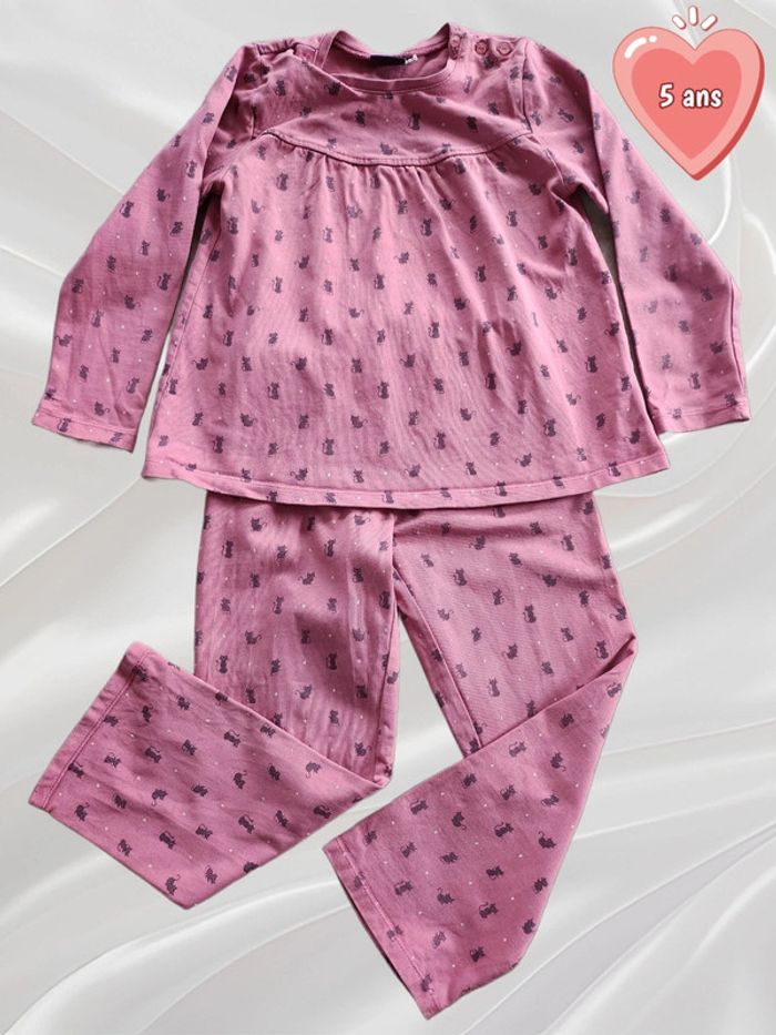 Pyjama 2 pièces chat rose fille 5 ans