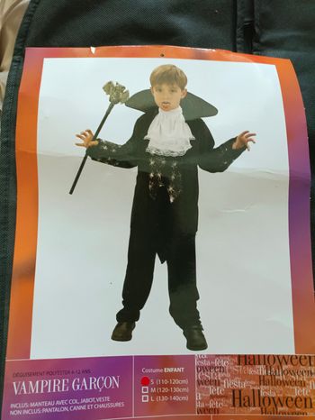Déguisement vampire garçon taille S 110 à 120 cm