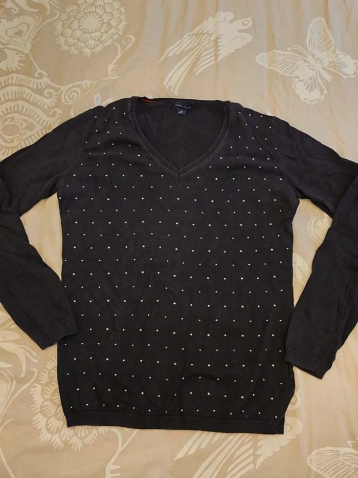 🌟 Pull noir a point doré col V motif Tommy hilfiger femme - Taille  S 🌟 - photo numéro 2