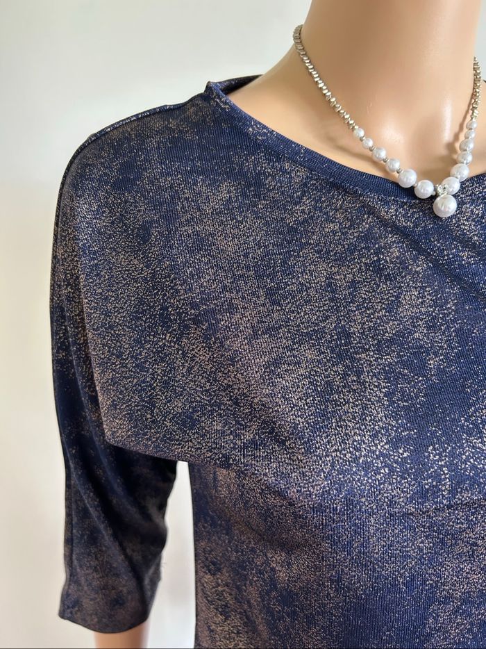 Blouse bleue marine et dorée Vila Joy taille S comme neuve - photo numéro 4