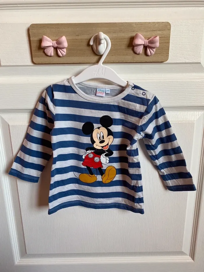 T-shirt manche longue Disney baby rayer marine et blanc