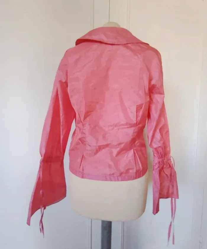 💎chemise à volant femme romantique vintage rose satiné 38 40 - photo numéro 3