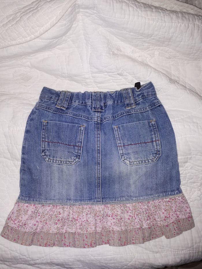 Jupe en jeans 2 poches zippées et frou frou fleurs rose 6 ans 114 cm - photo numéro 4