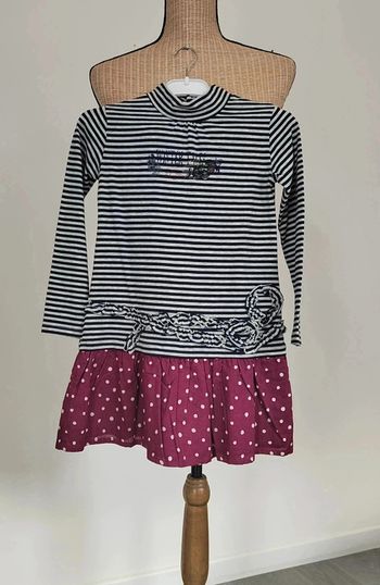 30 € Robe Confetti Bleu marine et bordeaux Rayures et à pois 6 ans Neuve sans étiquette