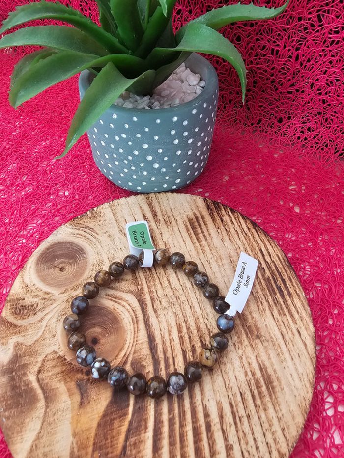 Bracelet Boule 08mm Opale Brune A