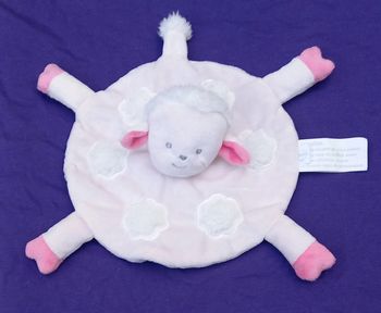 Doudou plat rond Mouton - rose  blanc - Kimbaloo