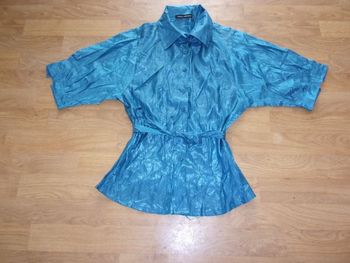 Chemise tunique PASCAL MORABITO bleu canard satinée effet froissé taille M NEUVE