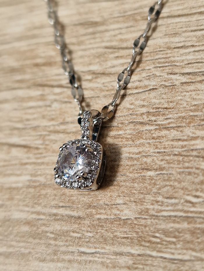 Collier Ras Coup Acier Argenté Zirconiums - photo numéro 7